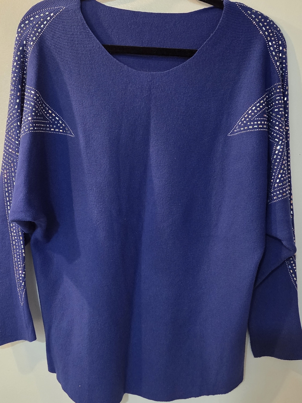 Blue Rhinestone Star Batwing Knit Sweater Top Size L / 14-16